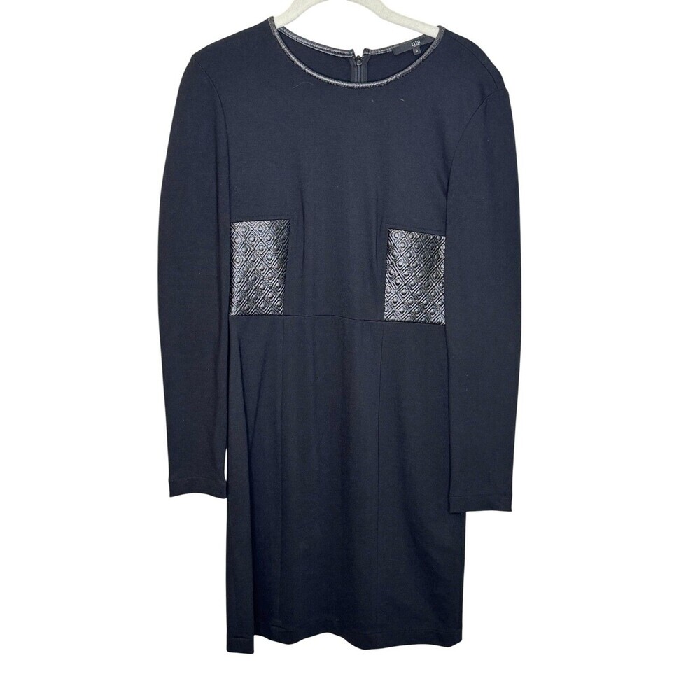 Tibi Dress Womens 2 Black Quilted Geometric Panel Long Sleeve Sheath Mini